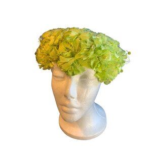 Ladies Light Green Flower and Velvet Bow Hat Union Made Vintage